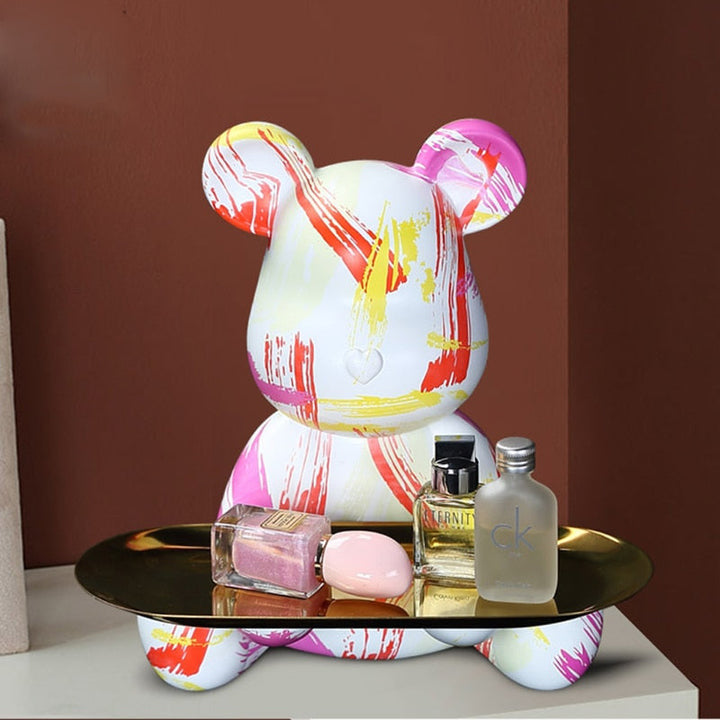 Bear Graffiti Painted Sculpture Table Tray – Unique Resin Art Decor for Home and Office 2
