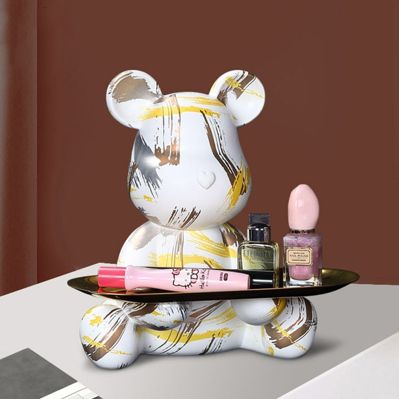 Bear Graffiti Painted Sculpture Table Tray – Unique Resin Art Decor for Home and Office 3