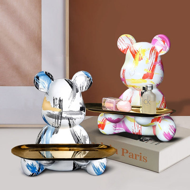 Bear Graffiti Painted Sculpture Table Tray – Unique Resin Art Decor for Home and Office 4