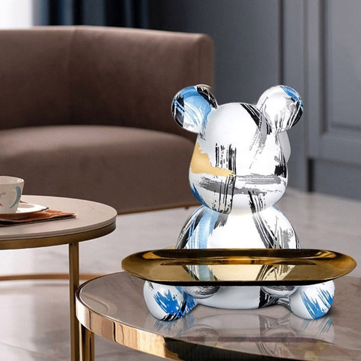 Bear Graffiti Painted Sculpture Table Tray – Unique Resin Art Decor for Home and Office 5