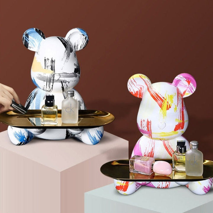 Bear Graffiti Painted Sculpture Table Tray – Unique Resin Art Decor for Home and Office 6