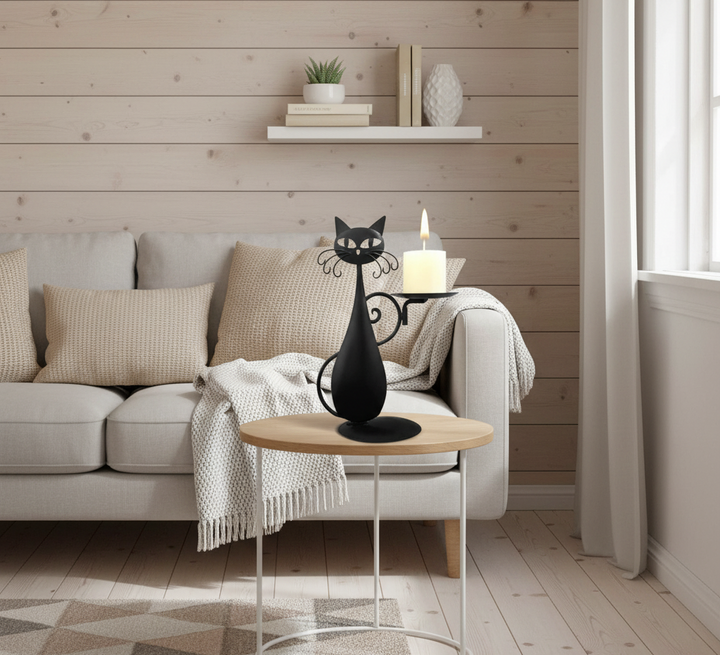 Black Cat-Shaped Candlestick Holder – Decorative Metal Candle Holder for Cozy Ambiance, Ideal for Tea Lights and Small Candles 2