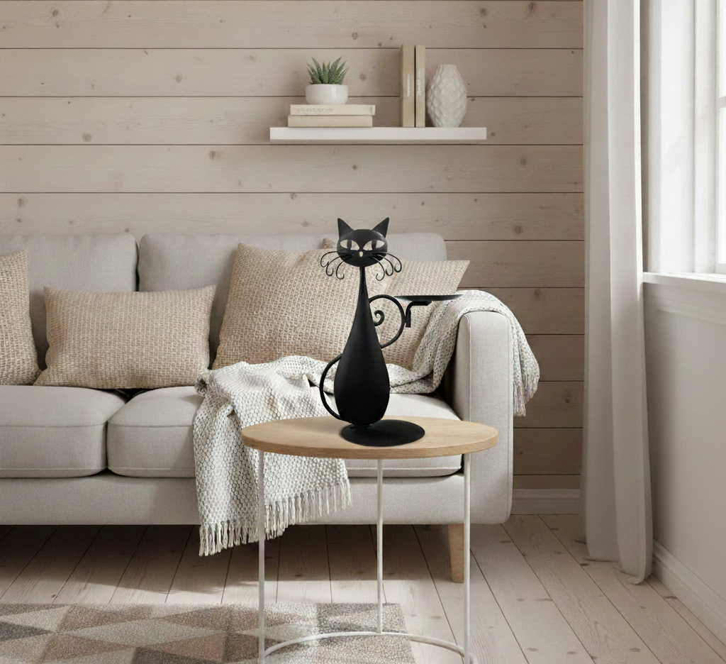 Black Cat-Shaped Candlestick Holder – Decorative Metal Candle Holder for Cozy Ambiance, Ideal for Tea Lights and Small Candles 3