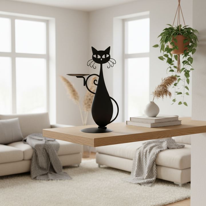 Black Cat-Shaped Candlestick Holder – Decorative Metal Candle Holder for Cozy Ambiance, Ideal for Tea Lights and Small Candles 4