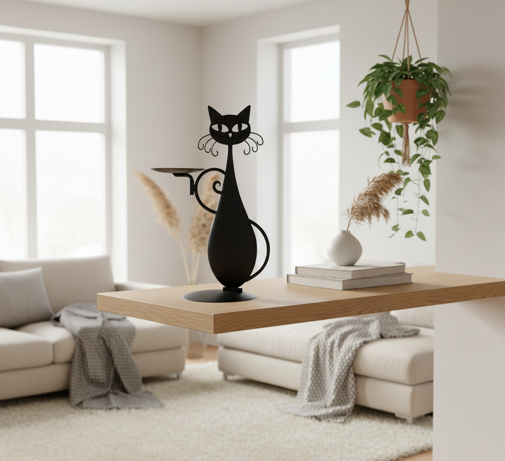 Black Cat-Shaped Candlestick Holder – Decorative Metal Candle Holder for Cozy Ambiance, Ideal for Tea Lights and Small Candles 5