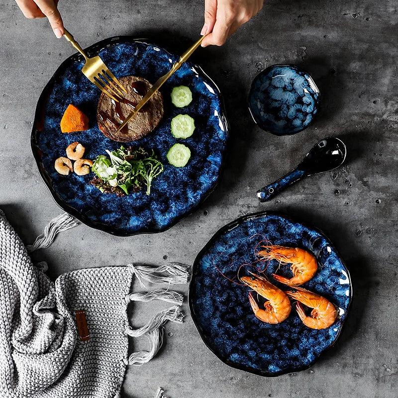 Blue Nebula 10-Piece Dinner Set – Elegant Ceramic Dinnerware Set with Plates and Bowls, Microwave and Dishwasher Safe 1