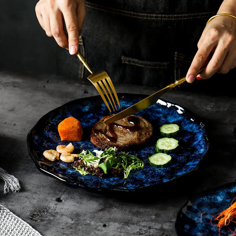 Blue Nebula 10-Piece Dinner Set – Elegant Ceramic Dinnerware Set with Plates and Bowls, Microwave and Dishwasher Safe 3