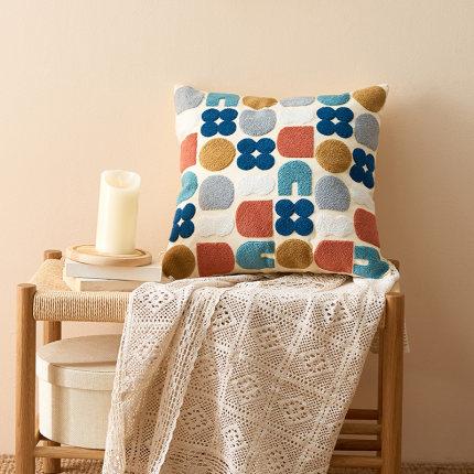 Boho Throw Pillow with Abstract Embroidery – Soft Decorative Cushion in Earth Tones 0