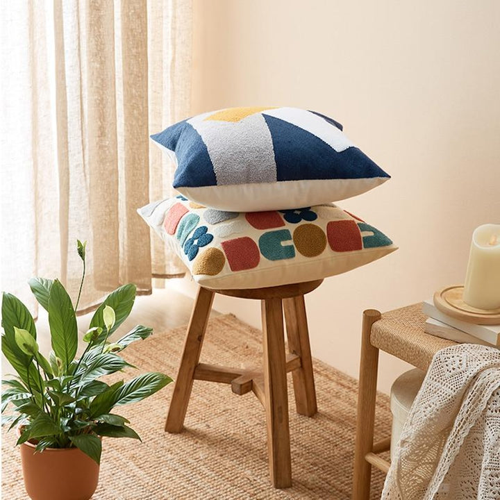 Boho Throw Pillow with Abstract Embroidery – Soft Decorative Cushion in Earth Tones 3