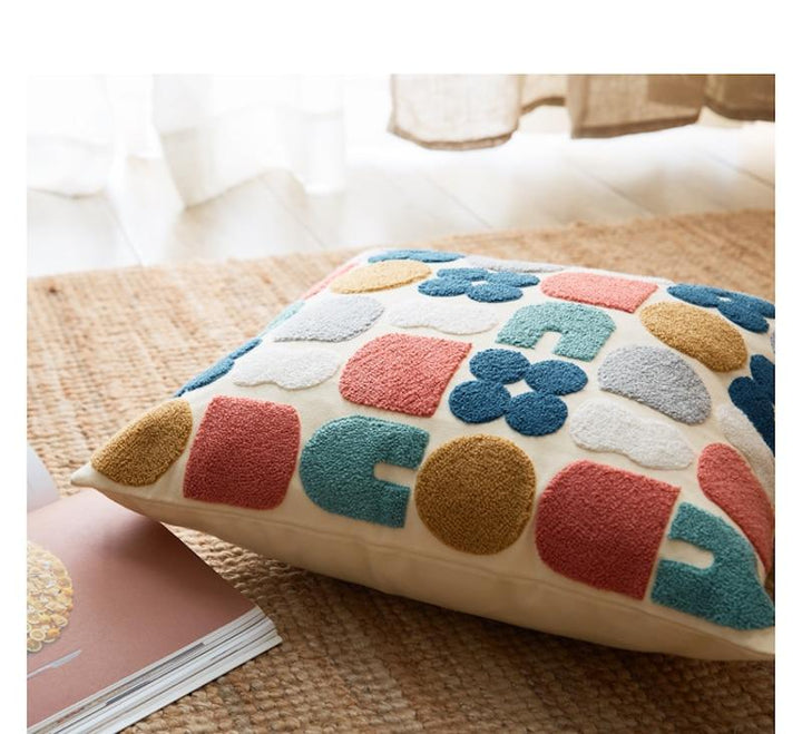 Boho Throw Pillow with Abstract Embroidery – Soft Decorative Cushion in Earth Tones 4