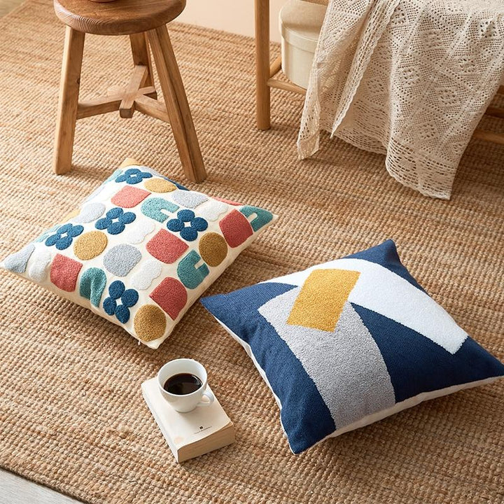 Boho Throw Pillow with Abstract Embroidery – Soft Decorative Cushion in Earth Tones 5