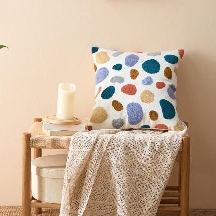Boho Throw Pillow with Abstract Embroidery – Soft Decorative Cushion in Earth Tones 6