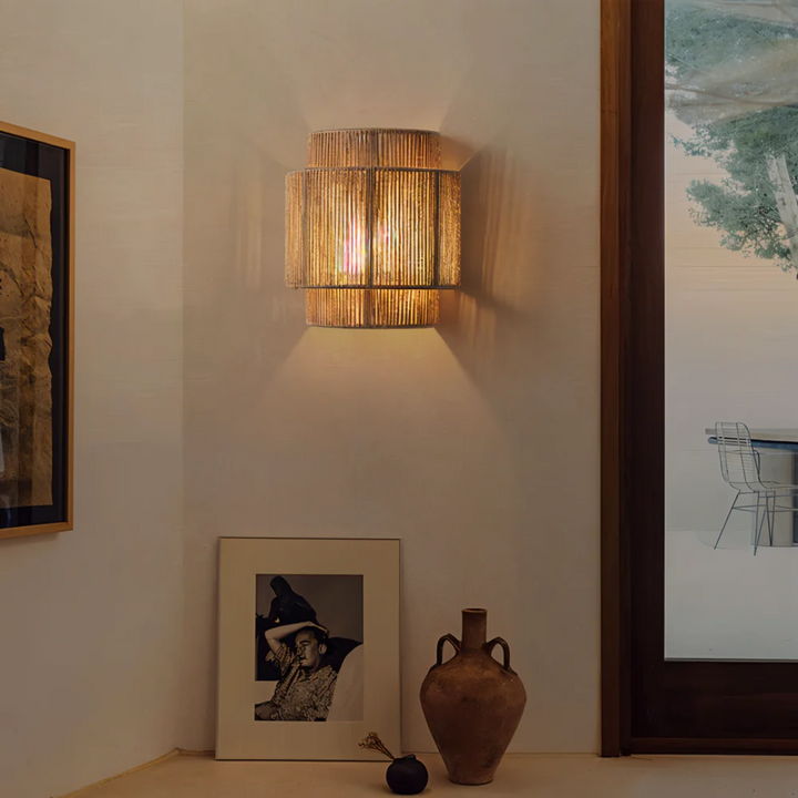 Boho Wall Lamp Made of Hemp Rope and Rattan – Natural Aesthetic Lighting 0