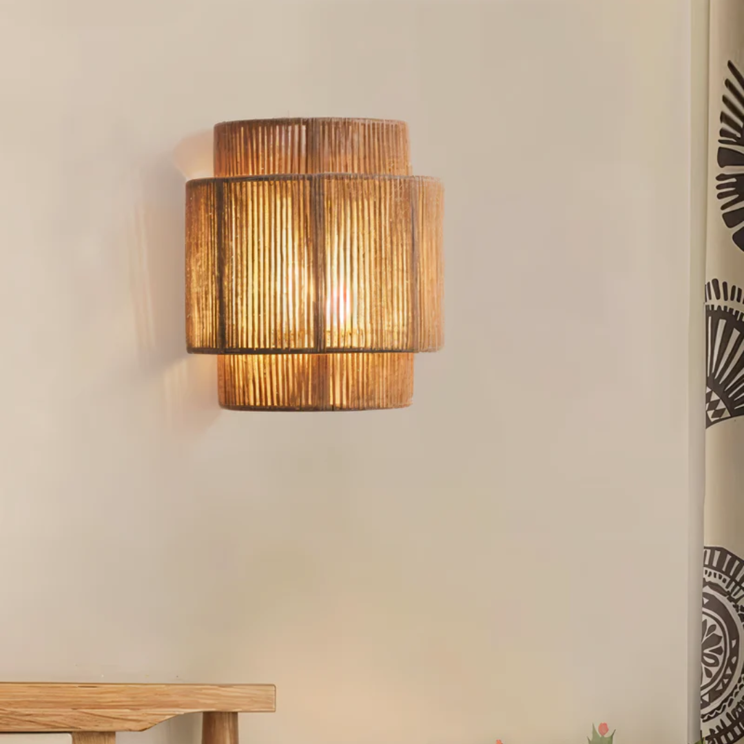 Boho Wall Lamp Made of Hemp Rope and Rattan – Natural Aesthetic Lighting 2