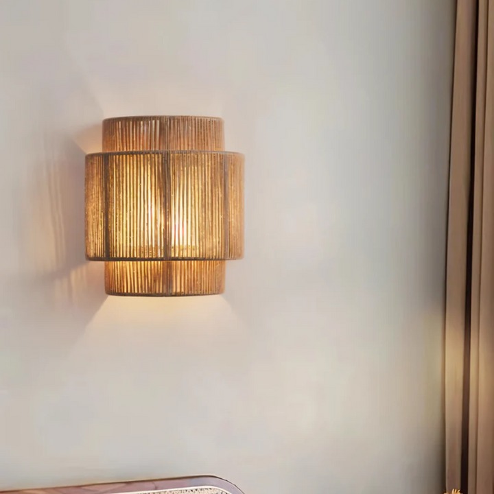 Boho Wall Lamp Made of Hemp Rope and Rattan – Natural Aesthetic Lighting 3