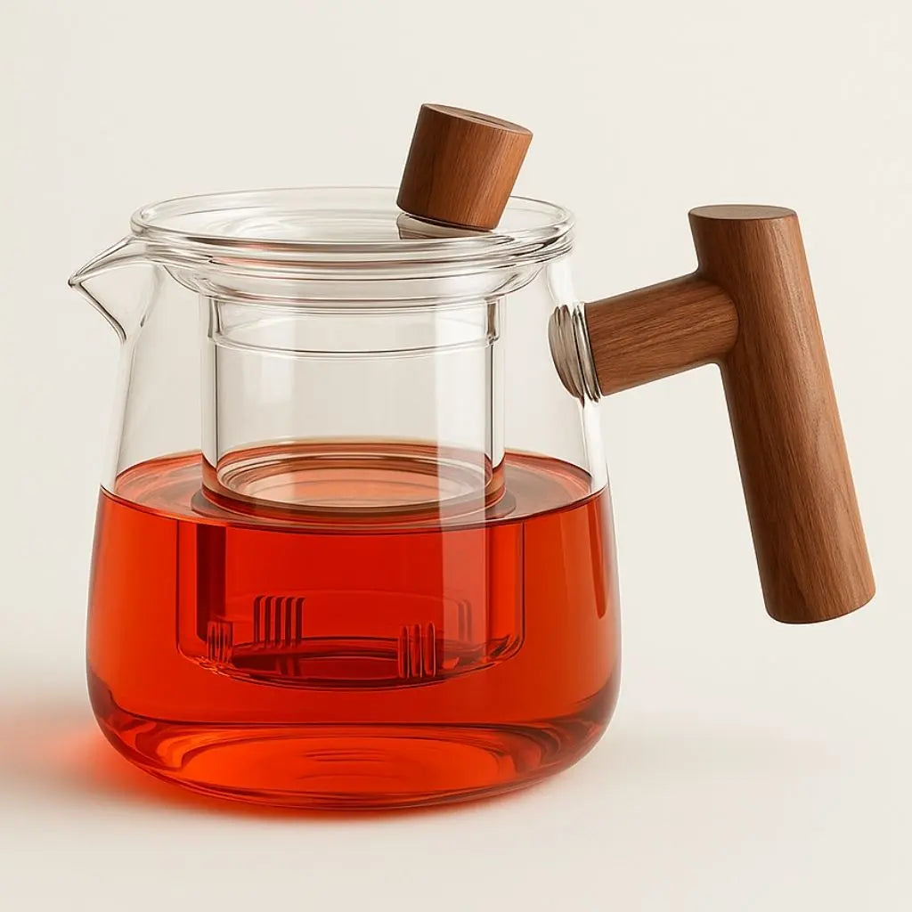 Borosilicate Glass Teapot with Wooden Handle – 550 ml Capacity for Elegant Tea Brewing 0