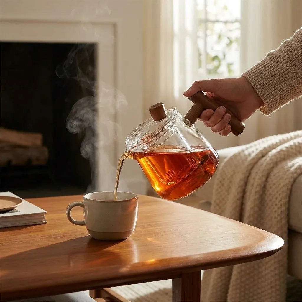 Borosilicate Glass Teapot with Wooden Handle – 550 ml Capacity for Elegant Tea Brewing 5