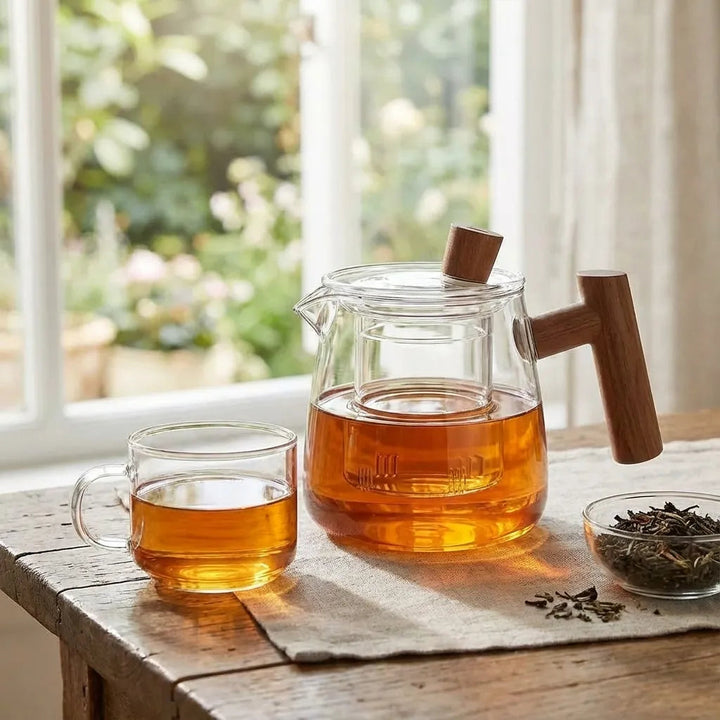 Borosilicate Glass Teapot with Wooden Handle – 550 ml Capacity for Elegant Tea Brewing 6