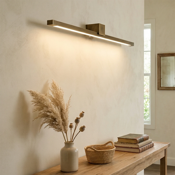 Brass Linear LED Wall Sconce – Modern Bathroom Lights for Elegant Interiors, Moisture-Resistant Design, Ideal for Vanity and Art Display 0