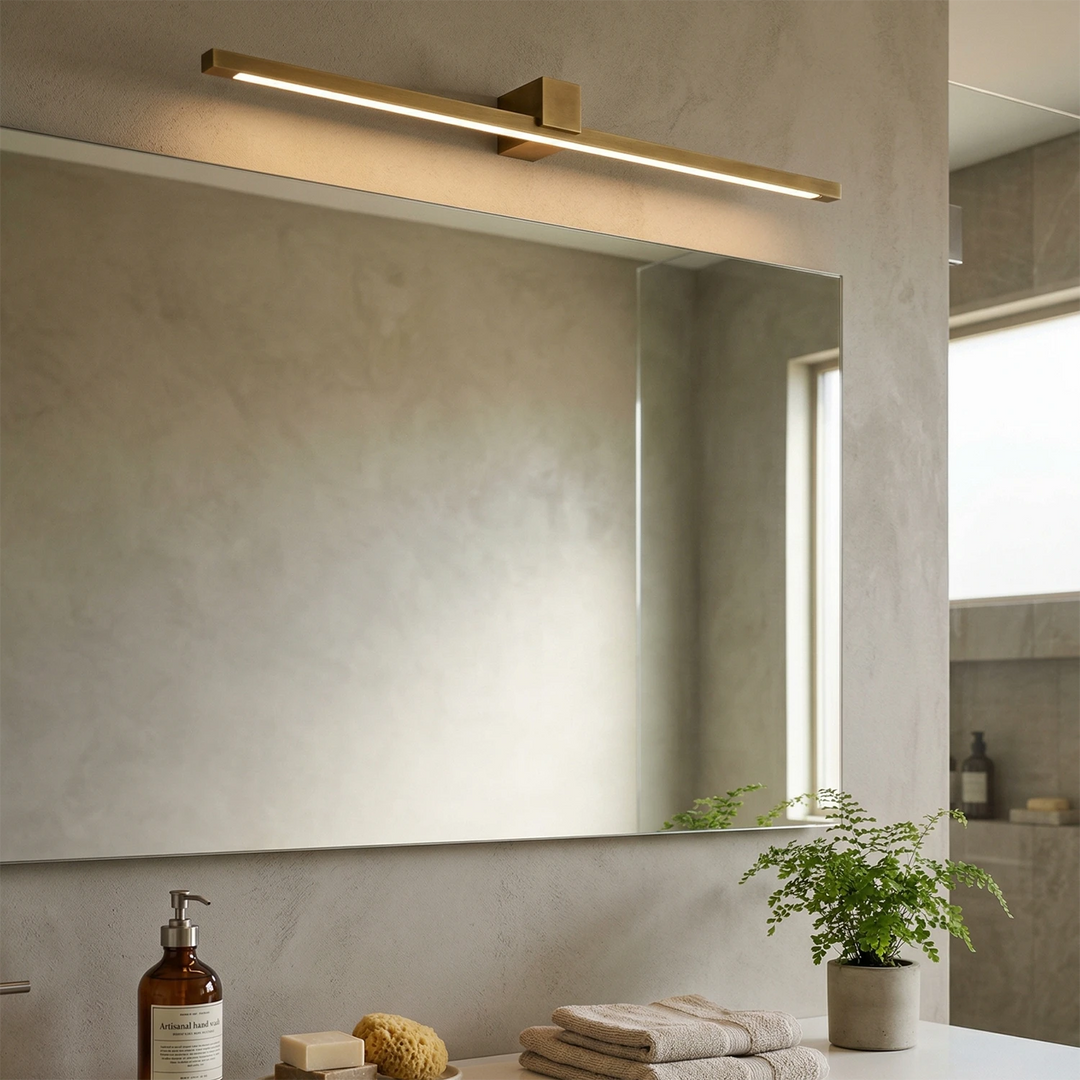 Brass Linear LED Wall Sconce – Modern Bathroom Lights for Elegant Interiors, Moisture-Resistant Design, Ideal for Vanity and Art Display 7