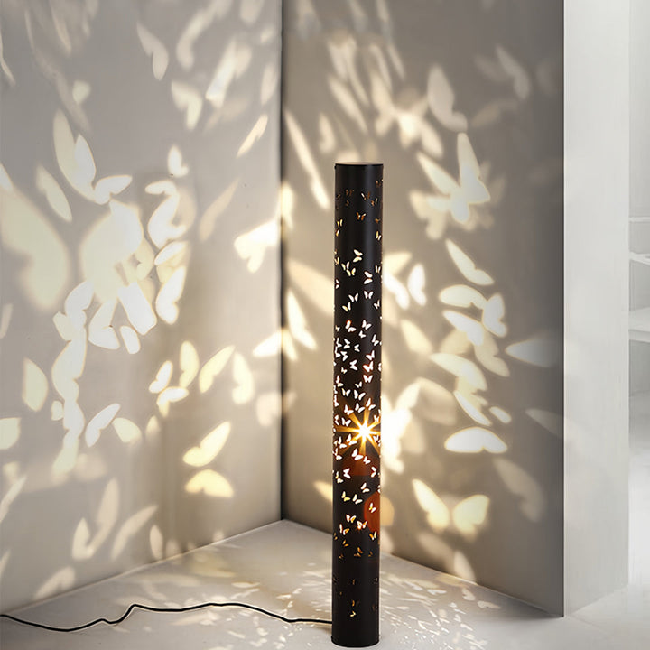 Butterfly Floor Lamp with Ambient Projection – Decorative Column Lamp in Black and White 0