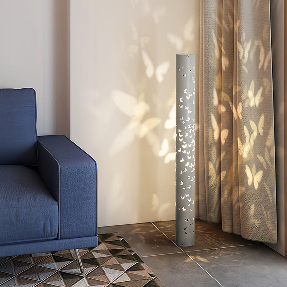 Butterfly Floor Lamp with Ambient Projection – Decorative Column Lamp in Black and White 1