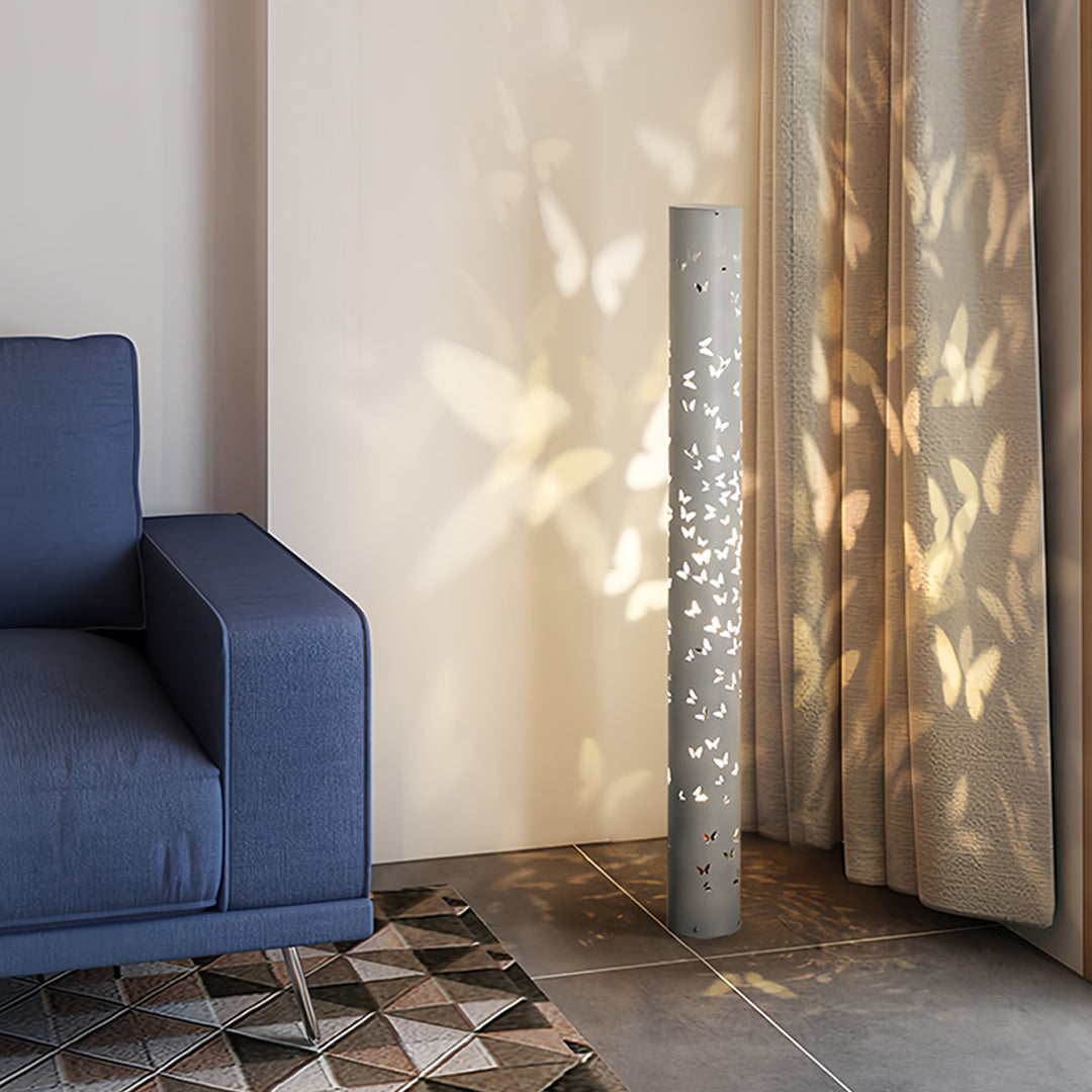 Butterfly Floor Lamp with Ambient Projection – Decorative Column Lamp in Black and White 1