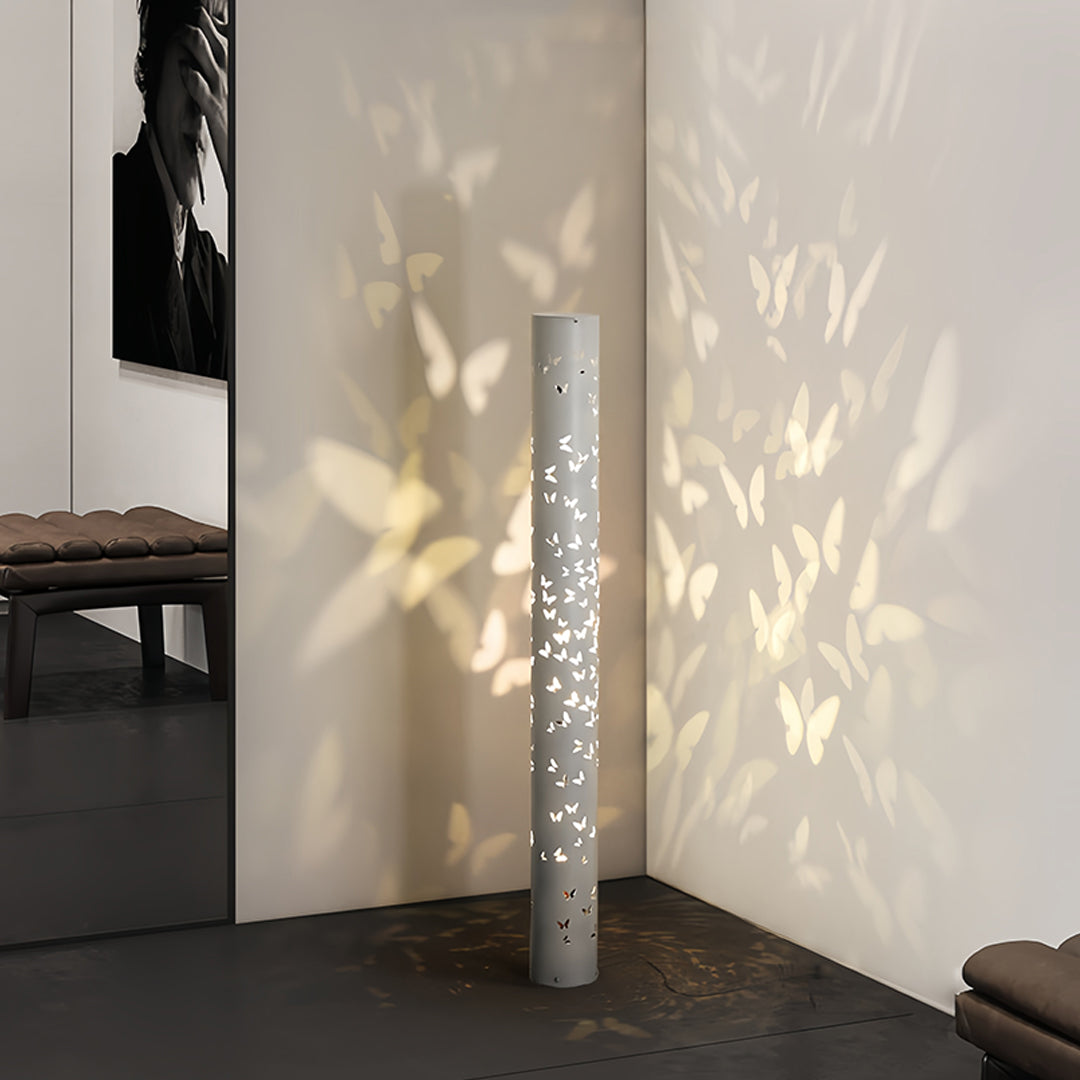 Butterfly Floor Lamp with Ambient Projection – Decorative Column Lamp in Black and White 3
