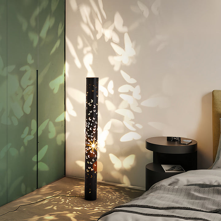 Butterfly Floor Lamp with Ambient Projection – Decorative Column Lamp in Black and White 4
