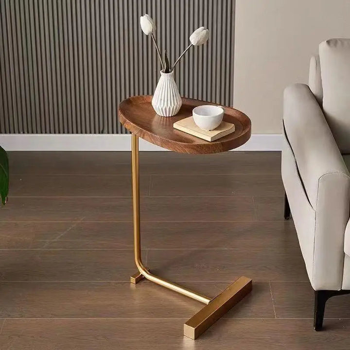 C-Shaped Mobile Side Table – Compact Wood and Metal Design for Sofa or Bed 1