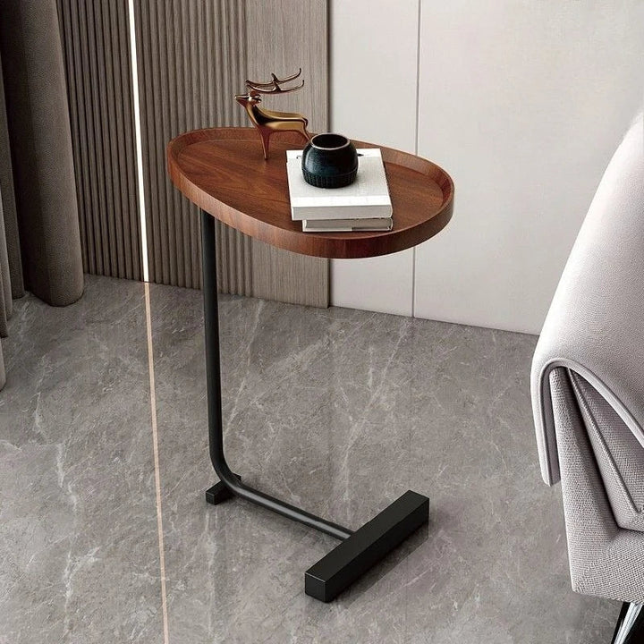 C-Shaped Mobile Side Table – Compact Wood and Metal Design for Sofa or Bed 2