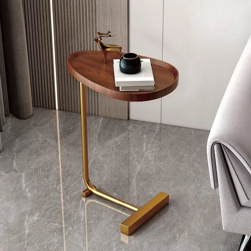 C-Shaped Mobile Side Table – Compact Wood and Metal Design for Sofa or Bed 3