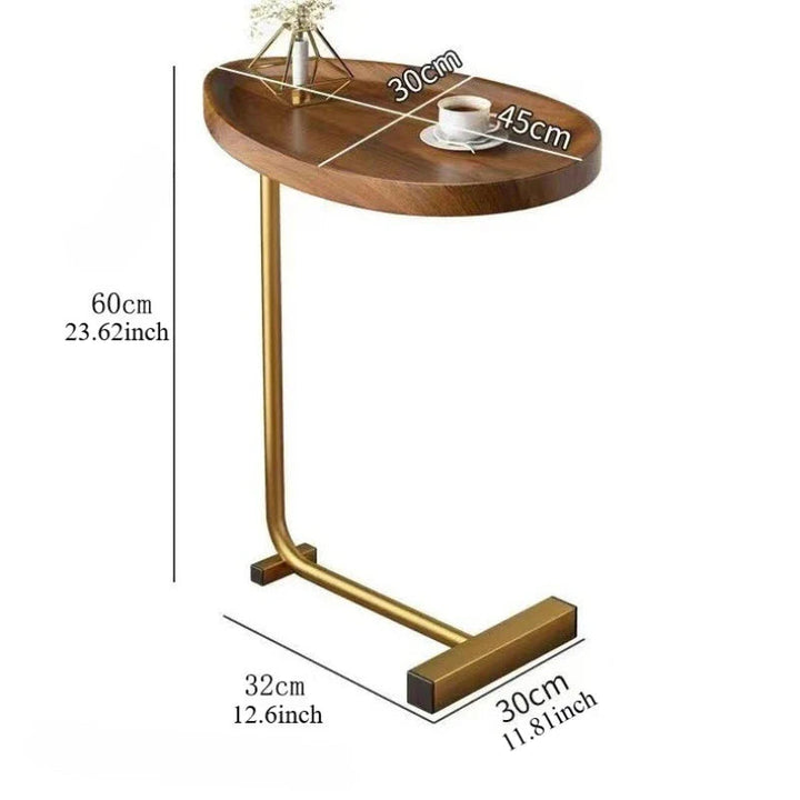 C-Shaped Mobile Side Table – Compact Wood and Metal Design for Sofa or Bed 5