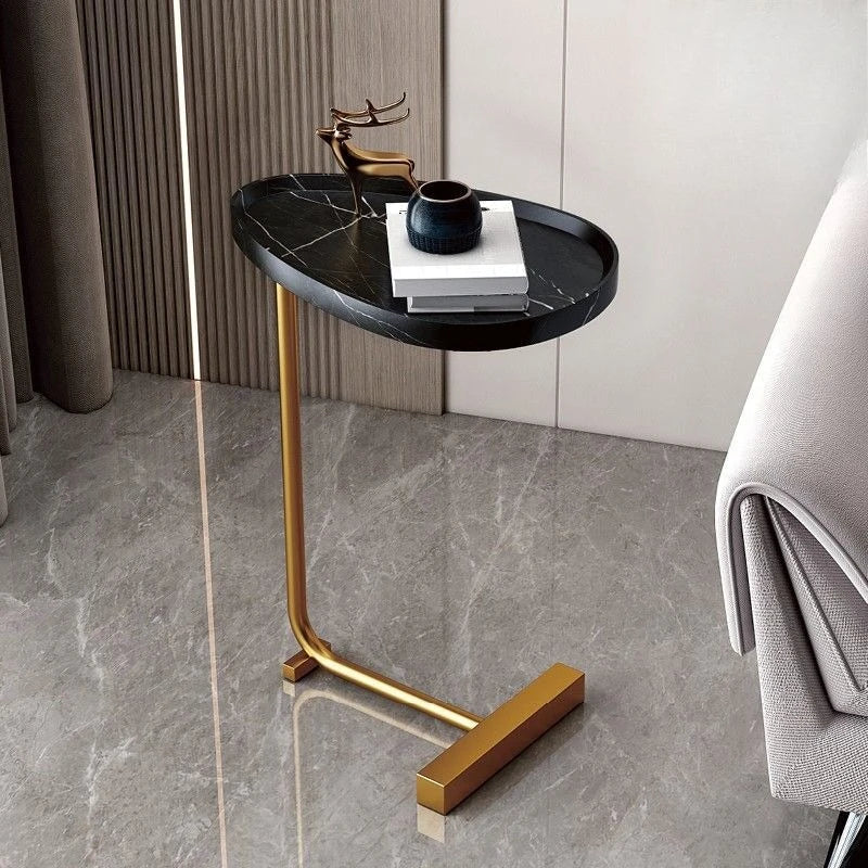 C-Shaped Mobile Side Table – Compact Wood and Metal Design for Sofa or Bed 9