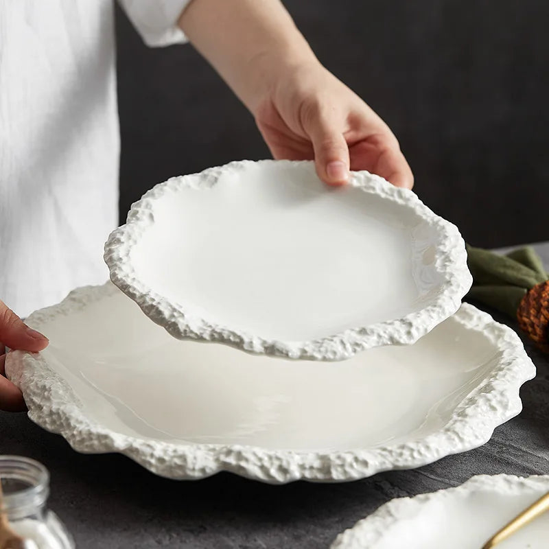 Ceramic Dinner Plate with Rustic Rock-Texture Edge – Durable Porcelain Dinnerware for Hearty Meals 2