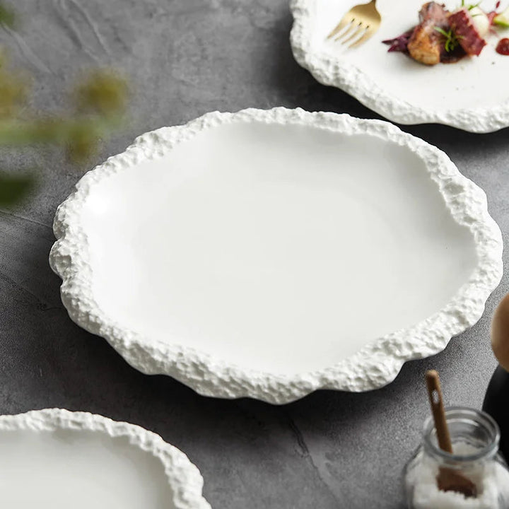 Ceramic Dinner Plate with Rustic Rock-Texture Edge – Durable Porcelain Dinnerware for Hearty Meals 3