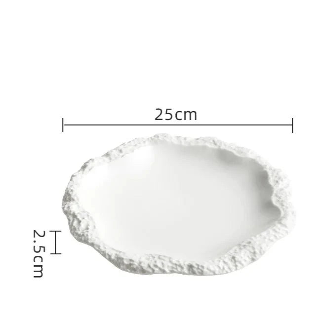 Ceramic Dinner Plate with Rustic Rock-Texture Edge – Durable Porcelain Dinnerware for Hearty Meals 6