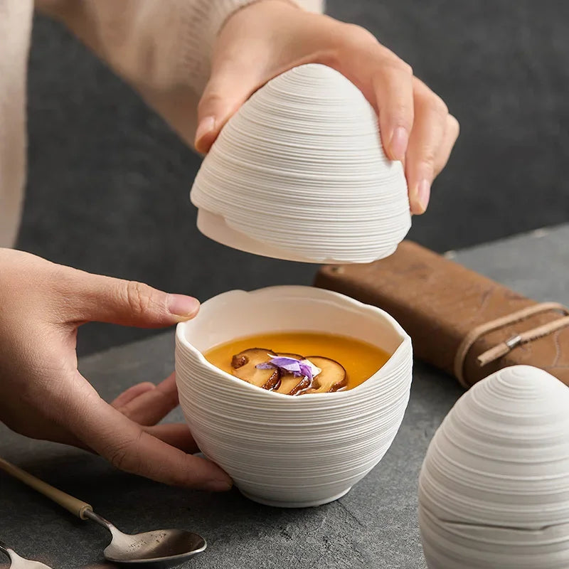 Ceramic Serving Bowl with Smooth Egg-Shaped Design – Elegant and Versatile for Fruits, Desserts, and Soups 0