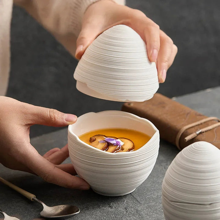 Ceramic Serving Bowl with Smooth Egg-Shaped Design – Elegant and Versatile for Fruits, Desserts, and Soups 0
