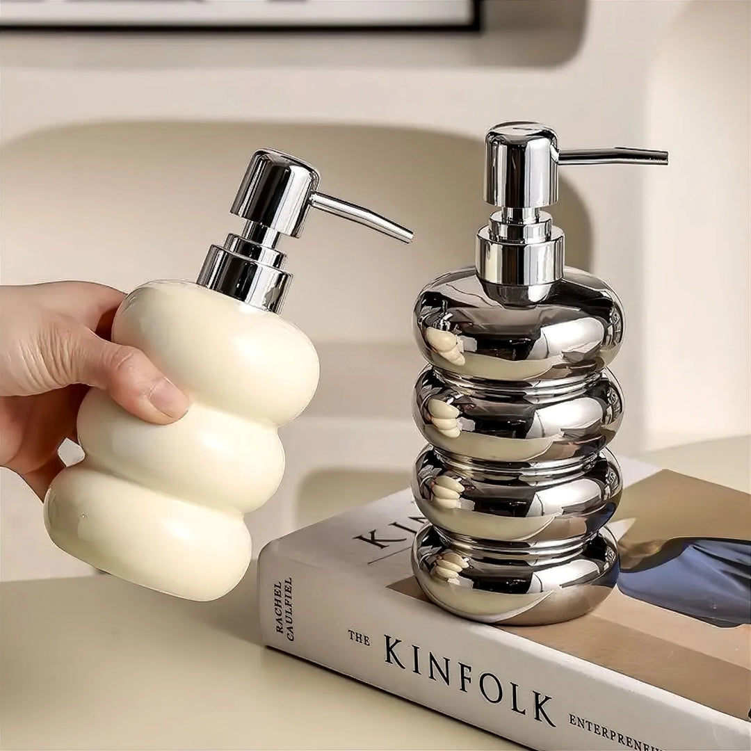 Ceramic Soap Dispenser with Stacked Bubble Design – Drip-Resistant Metal Pump for Kitchen and Bathroom Use 2