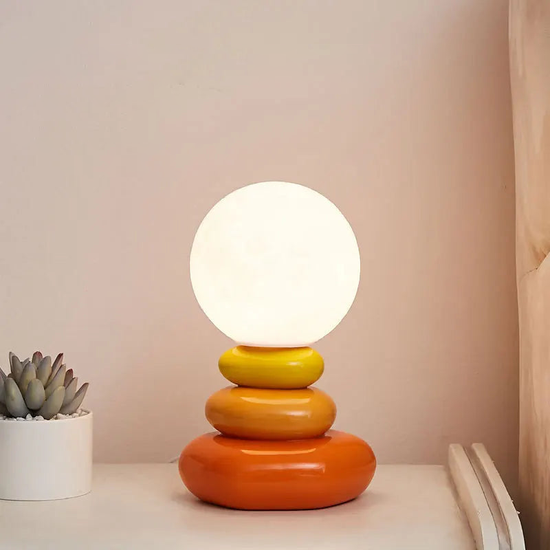 Ceramic Table Lamp with 3D Printed Lunar Shade – Blue, Orange, Gray, Touch-Sensitive for Bedside or Desk Use 2