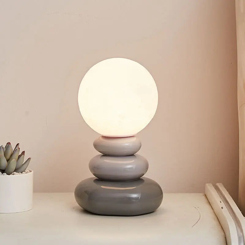 Ceramic Table Lamp with 3D Printed Lunar Shade – Blue, Orange, Gray, Touch-Sensitive for Bedside or Desk Use 3