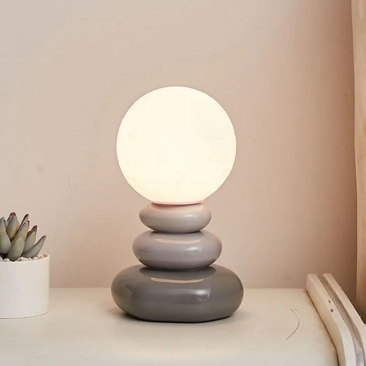 Ceramic Table Lamp with 3D Printed Lunar Shade – Blue, Orange, Gray, Touch-Sensitive for Bedside or Desk Use 3