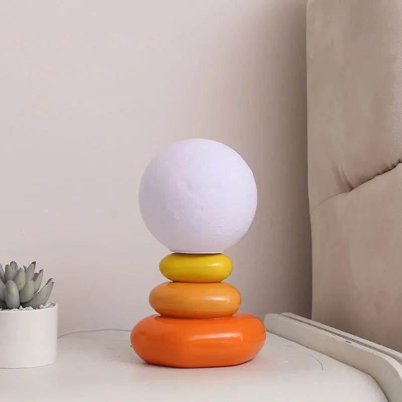 Ceramic Table Lamp with 3D Printed Lunar Shade – Blue, Orange, Gray, Touch-Sensitive for Bedside or Desk Use 4