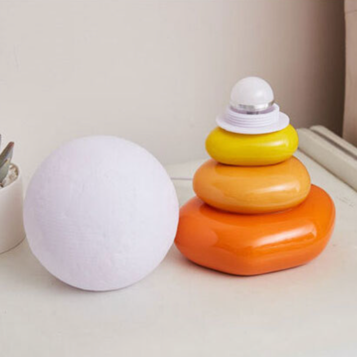 Ceramic Table Lamp with 3D Printed Lunar Shade – Blue, Orange, Gray, Touch-Sensitive for Bedside or Desk Use 5