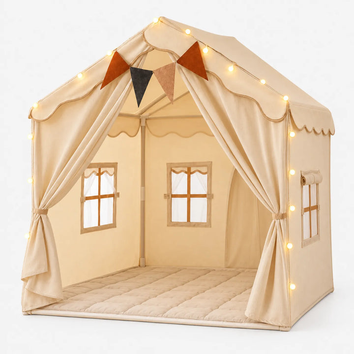 Children's Indoor Playhouse Tent with LED Lights and Padded Mat - Spacious Play Tent for Kids' Reading Nook and Imaginative Play 0