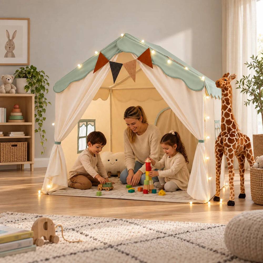 Children's Indoor Playhouse Tent with LED Lights and Padded Mat - Spacious Play Tent for Kids' Reading Nook and Imaginative Play 1