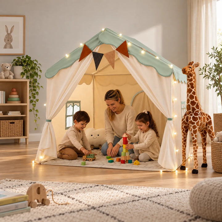 Children's Indoor Playhouse Tent with LED Lights and Padded Mat - Spacious Play Tent for Kids' Reading Nook and Imaginative Play 1