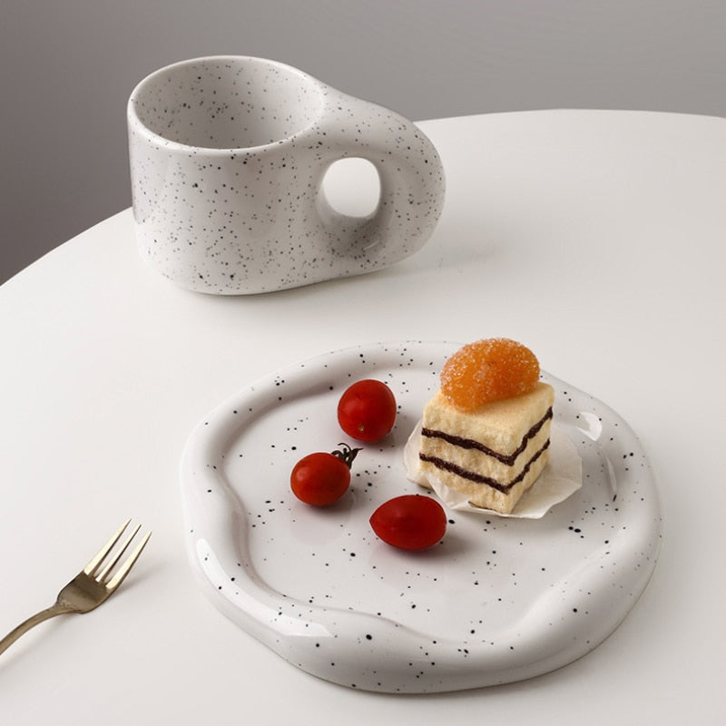Chrome Plated Ceramic Tray and Dish for Snacks and Trinkets – White with Black Dots and Silver 3
