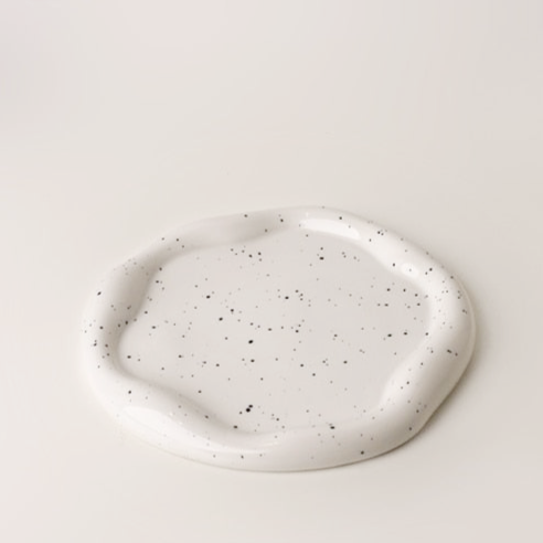 Chrome Plated Ceramic Tray and Dish for Snacks and Trinkets – White with Black Dots and Silver 6